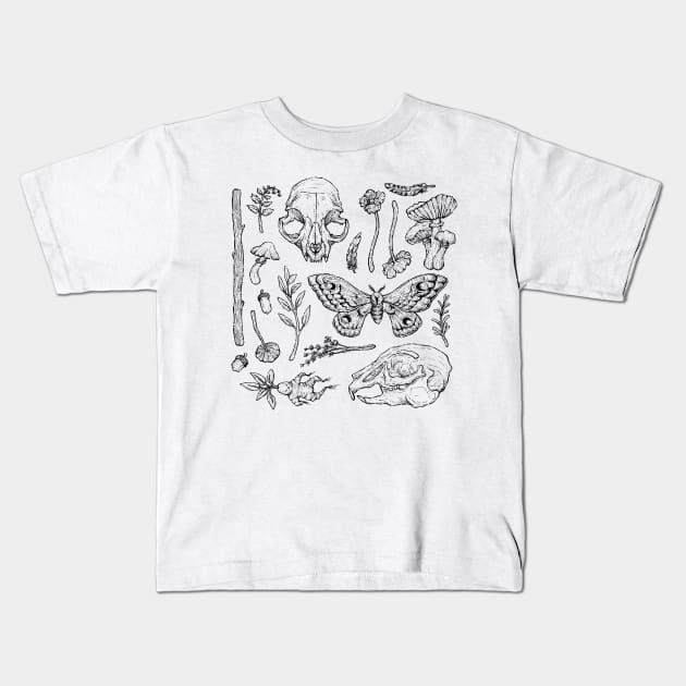 Witchcraft II - black line Kids T-Shirt by Lorraine Rabbit